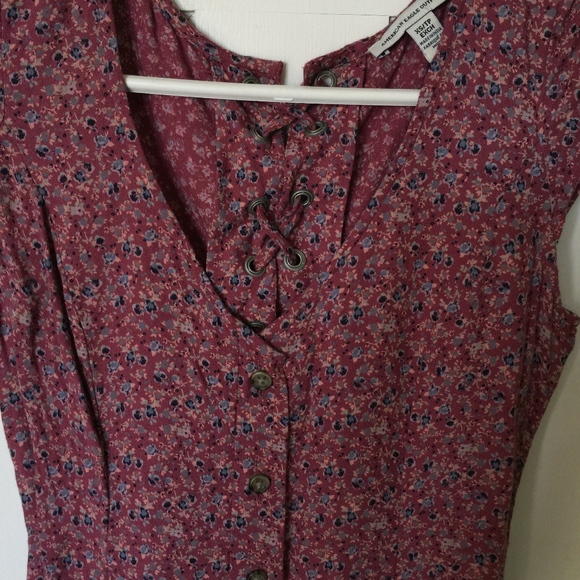 American Eagle Button Front V-Neck Shift Dress - Picture 3 of 8